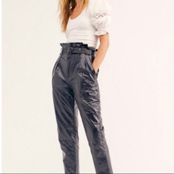 paper bag faux leather trousers